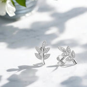 Silver Leaf Climber Earrings, Rhodium Plated